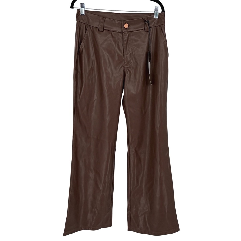 DG2 Diane Gilman Women Brown Faux Leather Wide Leg Pants Size 12 NWT